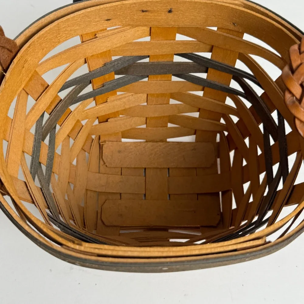 Longaberger 1999 Renewal Basket Woven Wood with Braided Leather Handles Natural
